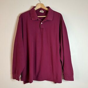 L.L. Bean Burgundy Long-Sleeve Polo Shirt Men’s Large 100% Cotton Classic Fit
